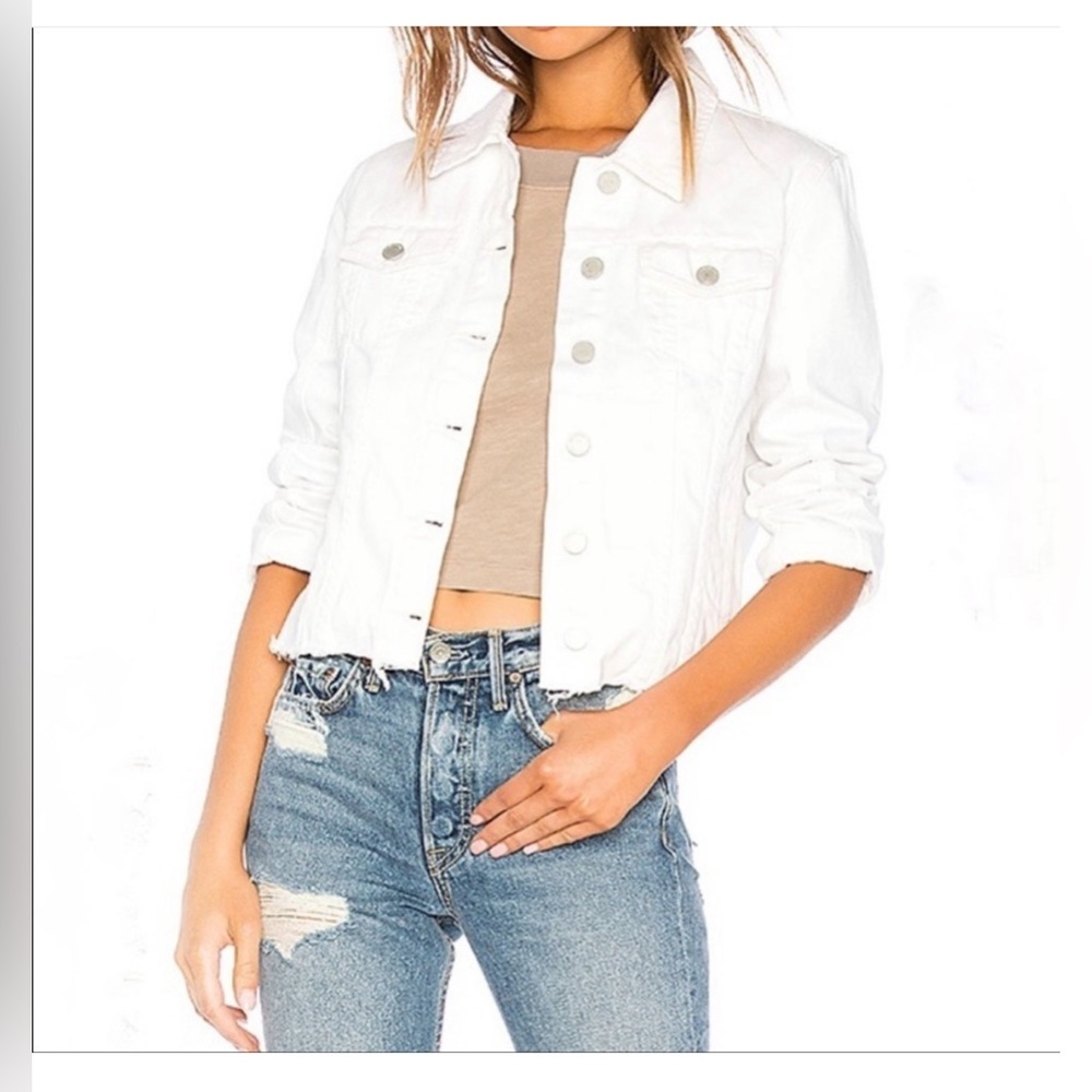 Blank NYC white denim jacket with raw edge